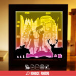 Happy Family paper light box template, shadow box template, shadow box art, Cutting Cricut, Layered svg file DIY #104