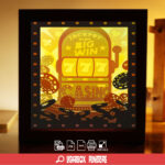Slot machine casino paper light box template, shadow box template, shadow box art, Cutting Cricut, Layered svg file DIY #105