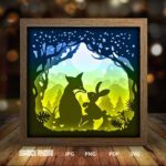 Fox love Rabbit paper light box template, shadow box template, shadow box art, Cutting Cricut, Layered svg file DIY #121