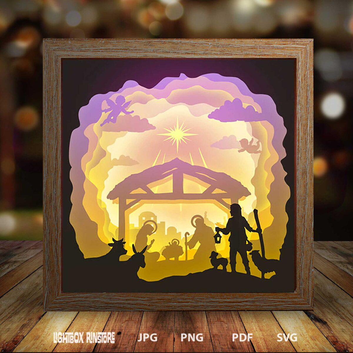 Jesus born Merry Christmas paper light box template, shadow box ...